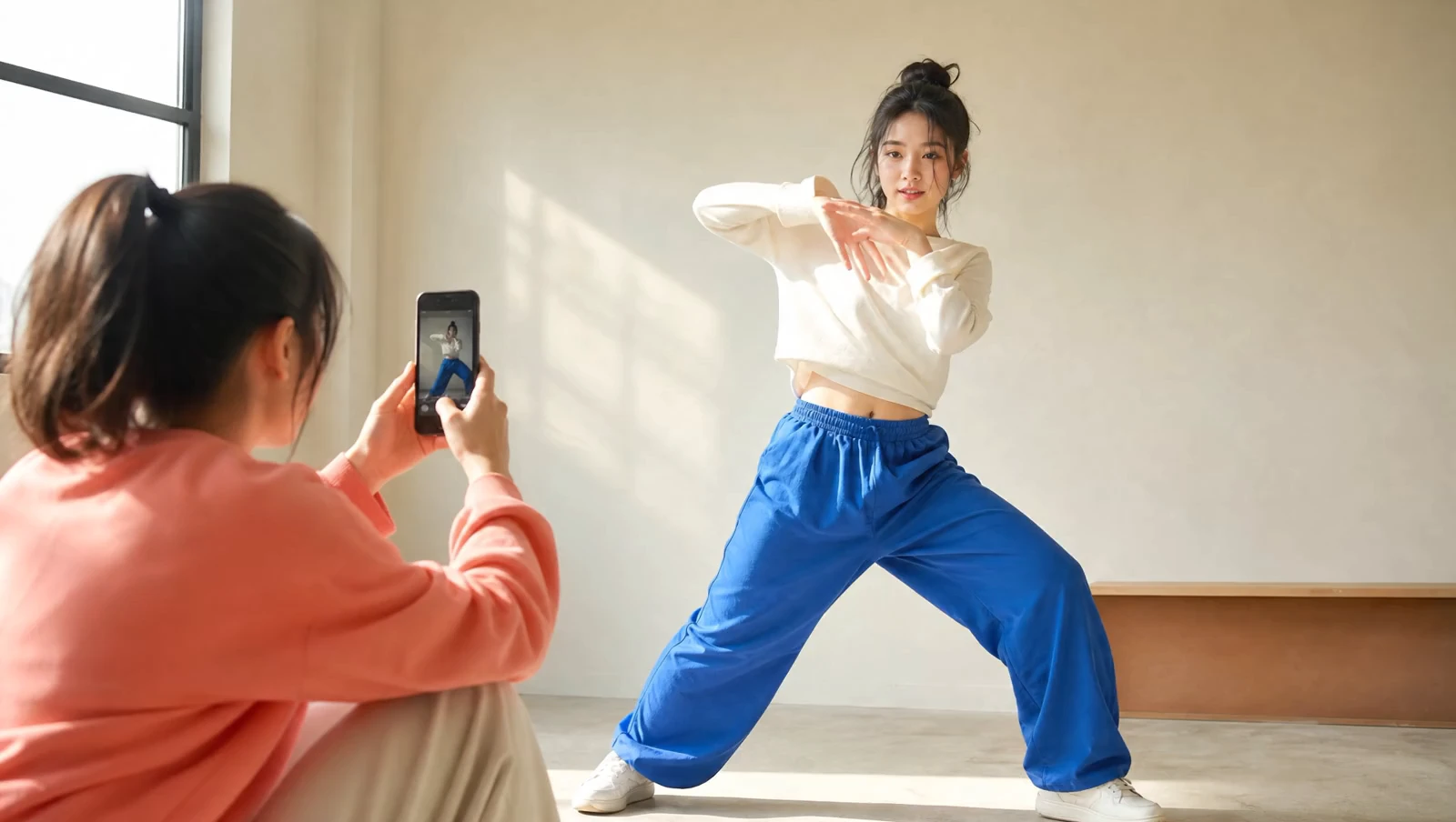 A friend filming an original dance video.